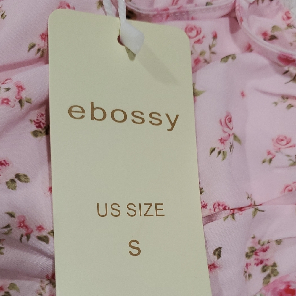 Ebossy Pink and White Barbiecor Floral Cottagecore  Halter Dress Size S - Picture 14 of 15